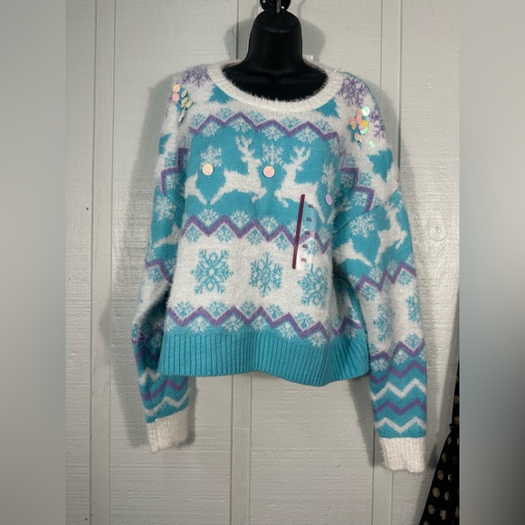 33 DEGREES Women’s Blue Striped Winter Thick Cropped Sweater Size XXL NWT - Picture 1 of 8
